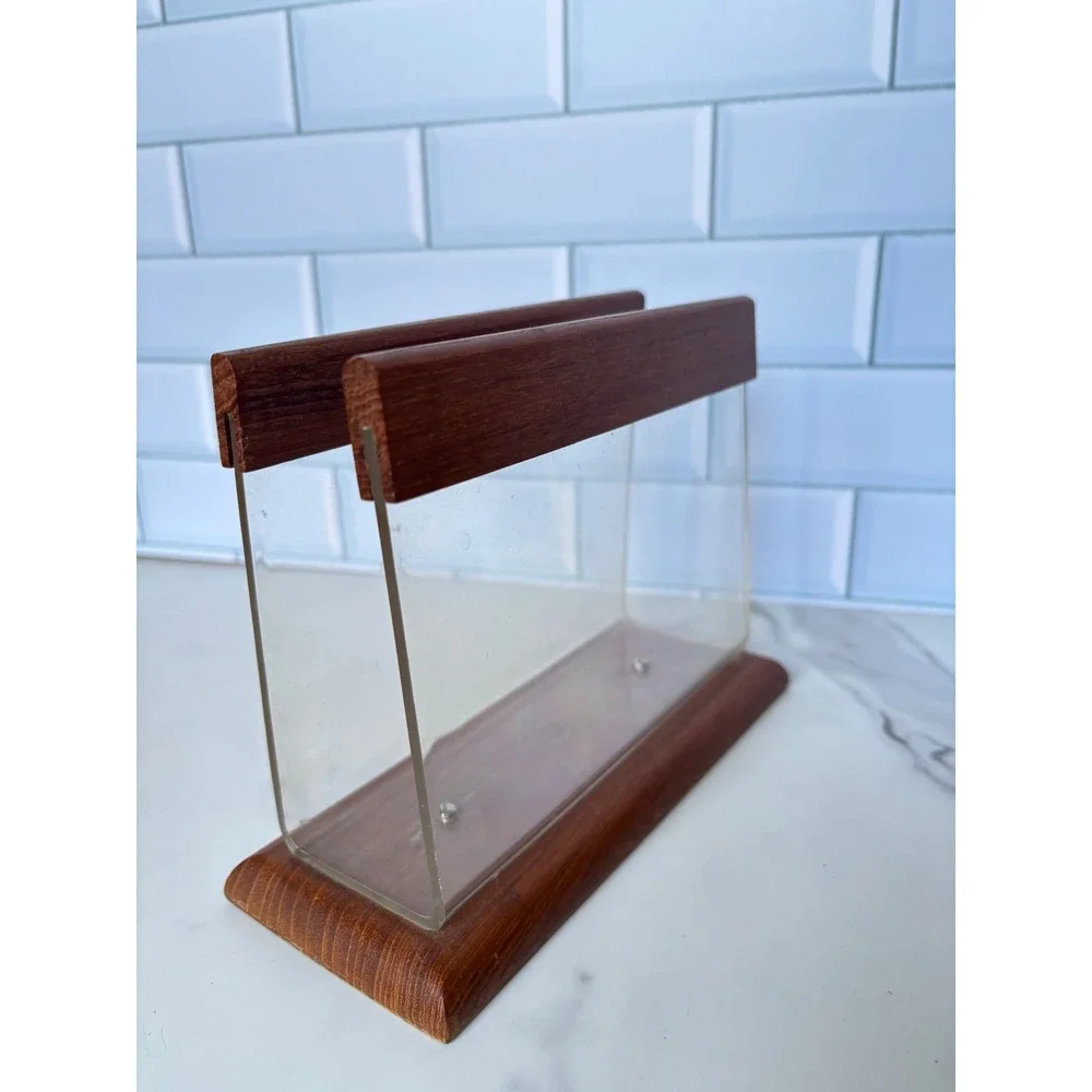 Dolphin Genuine Teakwood Lucite Napkin Holder Mid Century Modern MCM Thailand